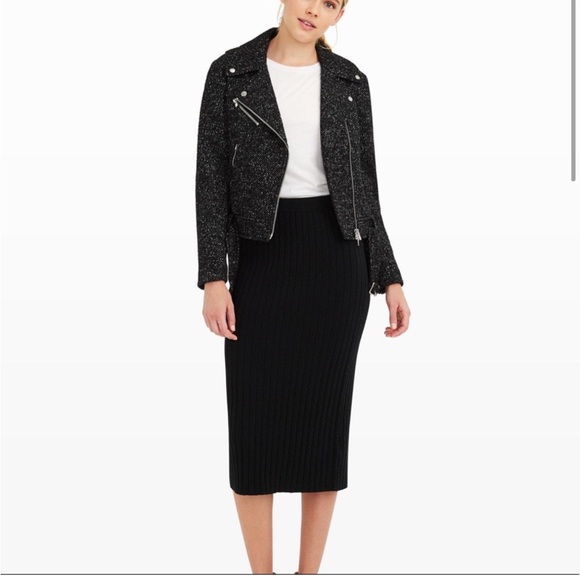 • Club Monaco • Women’s Black Wool Tweed Knit Zina Moto Jacket Cropped Wool XS - Picture 2 of 5